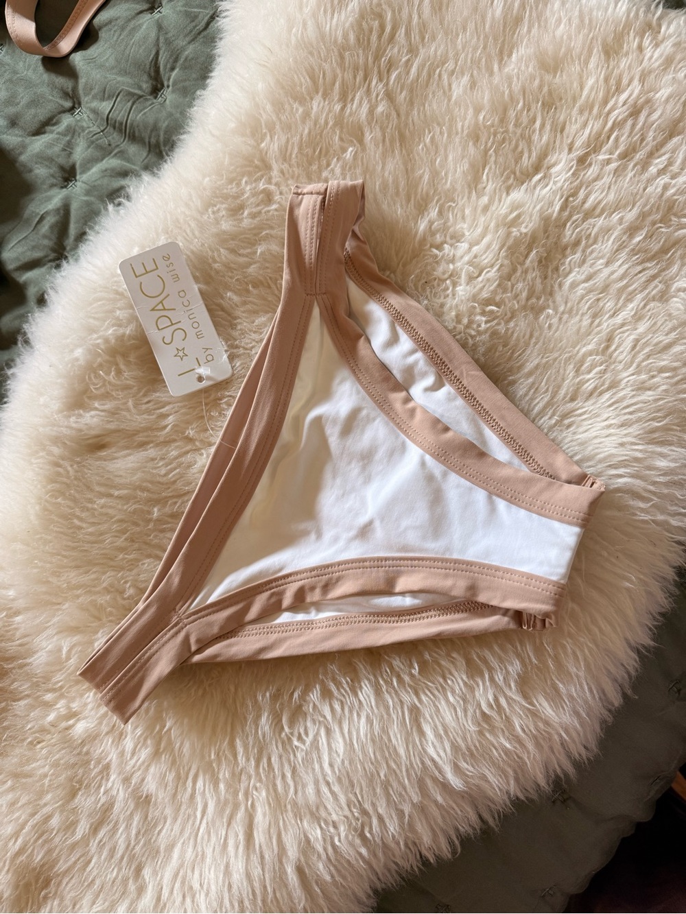 l*space Nude and White Ribbed Bikini Brief